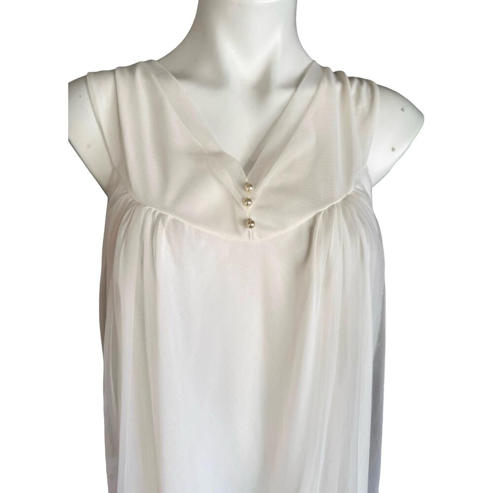 Vintage Jenne Marie Nylon Nightgown 1970s Pearl Button Empire Chiffon White S - Picture 2 of 12